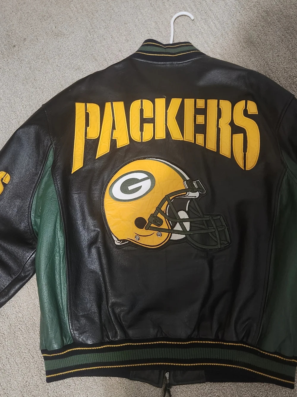 NFL Green Bay Leather Bomber Jacket - Black/Green/Gold